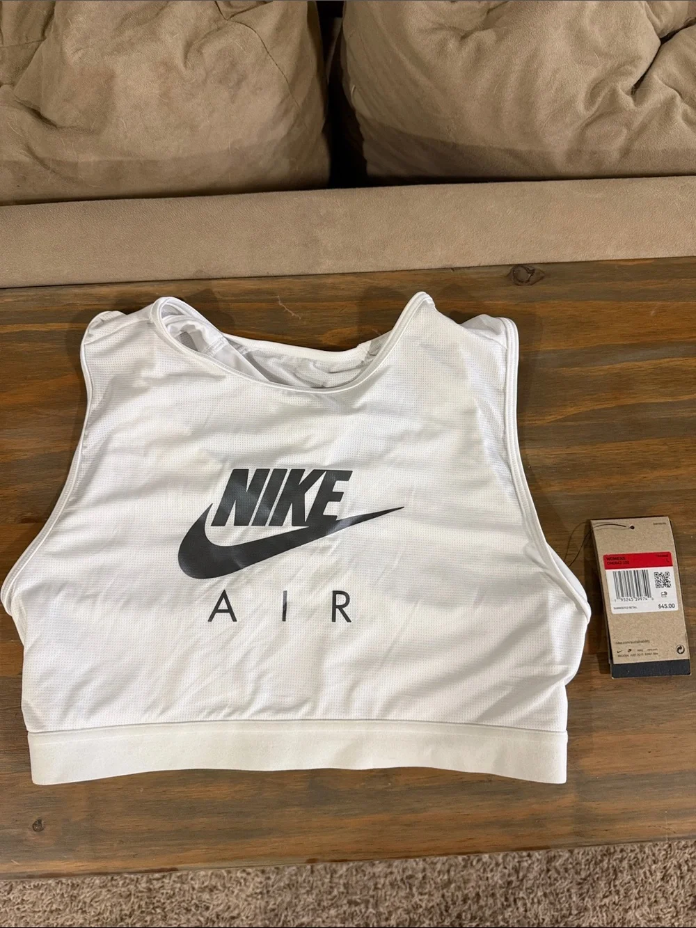 Nike White Crop Tank bra Top with irridescent  AIR Logo